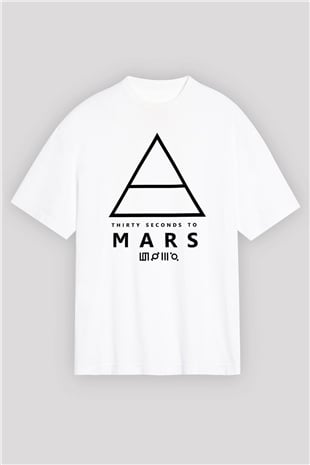 30 Seconds To Mars Baskılı Unisex Beyaz Oversize Tişört