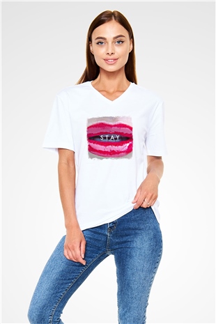 30 Seconds To Mars Baskılı Unisex Beyaz V Yaka Tişört
