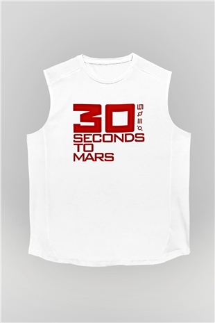 30 Seconds To Mars Baskılı Unisex Beyaz Kolsuz Tişört
