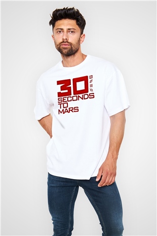30 Seconds To Mars Baskılı Unisex Beyaz Oversize Tişört