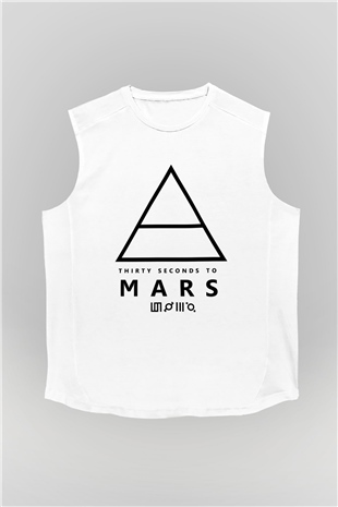 30 Seconds To Mars Baskılı Unisex Beyaz Kolsuz Tişört
