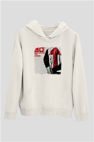 30 Seconds To Mars Baskılı Unisex Beyaz Hoodie