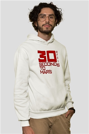 30 Seconds To Mars Baskılı Unisex Beyaz Hoodie