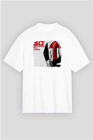30 Seconds To Mars Baskılı Unisex Beyaz Oversize Tişört
