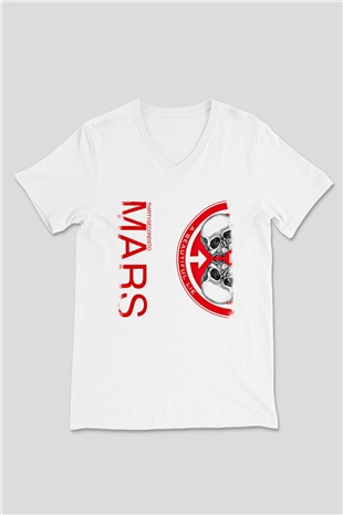 30 Seconds To Mars Baskılı Unisex Beyaz V Yaka Tişört