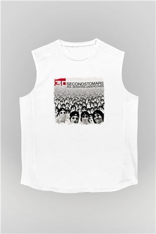 30 Seconds To Mars Baskılı Unisex Beyaz Kolsuz Tişört