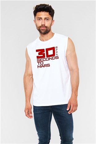 30 Seconds To Mars Baskılı Unisex Beyaz Kolsuz Tişört