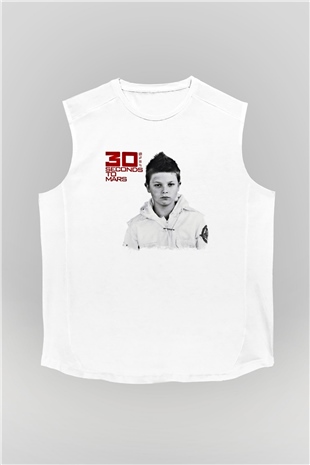30 Seconds To Mars Baskılı Unisex Beyaz Kolsuz Tişört