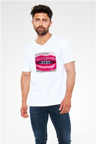 30 Seconds To Mars Baskılı Unisex Beyaz V Yaka Tişört