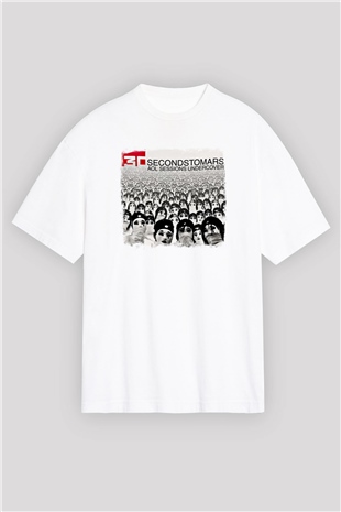 30 Seconds To Mars Baskılı Unisex Beyaz Oversize Tişört