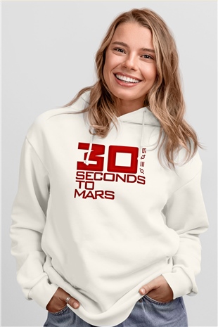 30 Seconds To Mars Baskılı Unisex Beyaz Hoodie