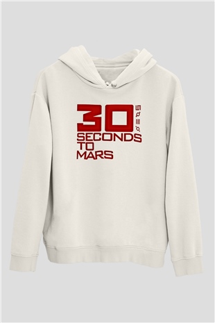 30 Seconds To Mars Baskılı Unisex Beyaz Hoodie