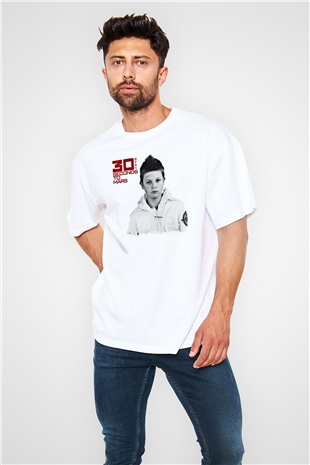 30 Seconds To Mars Baskılı Unisex Beyaz Oversize Tişört
