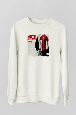 30 Seconds To Mars Baskılı Unisex Beyaz Sweatshirt
