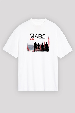 30 Seconds To Mars Baskılı Unisex Beyaz Oversize Tişört