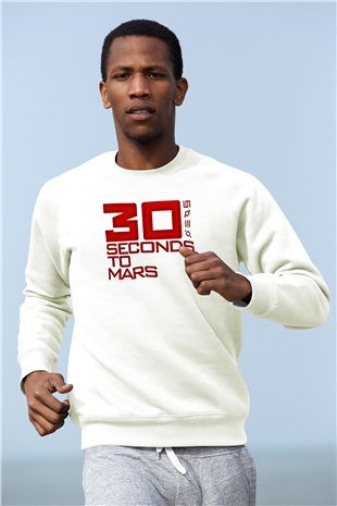 30 Seconds To Mars Baskılı Unisex Beyaz Sweatshirt
