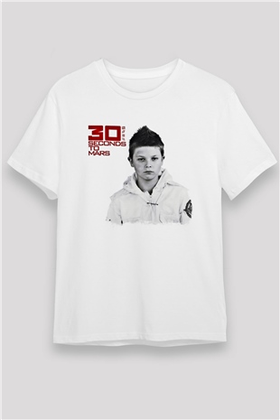 30 Seconds To Mars Baskılı Unisex Beyaz Tişört