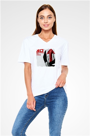 30 Seconds To Mars Baskılı Unisex Beyaz V Yaka Tişört