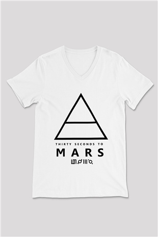 30 Seconds To Mars Baskılı Unisex Beyaz V Yaka Tişört