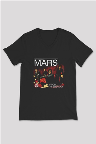 30 Seconds To Mars Baskılı Unisex Siyah V Yaka Tişört