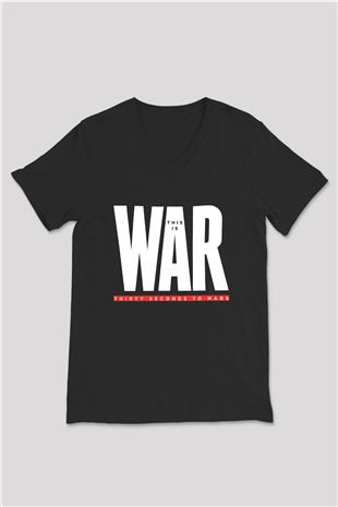 30 Seconds To Mars Baskılı Unisex Siyah V Yaka Tişört