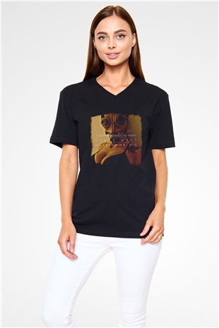 30 Seconds To Mars Baskılı Unisex Siyah V Yaka Tişört