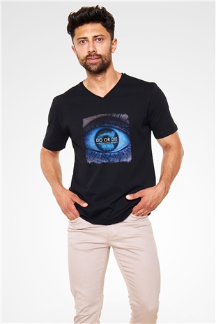 30 Seconds To Mars Baskılı Unisex Siyah V Yaka Tişört