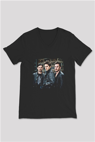 30 Seconds To Mars Baskılı Unisex Siyah V Yaka Tişört