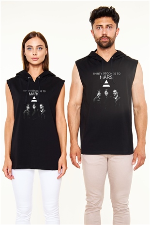 30 Seconds To Mars Grubu Siyah Unisex Kapüşonlu Kolsuz Tişört