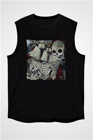 36 Crazyfists Baskılı Unisex Siyah Kolsuz Tişört - Tshirt