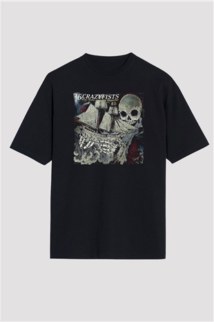 36 Crazyfists Baskılı Unisex Siyah Oversize Tişört - Tshirt