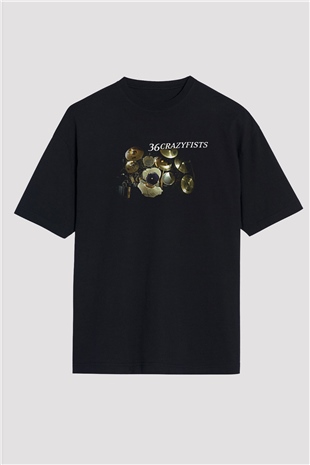 36 Crazyfists Baskılı Unisex Siyah Oversize Tişört - Tshirt