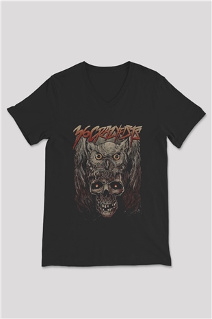 36 Crazyfists Baskılı Unisex Siyah V Yaka Tişört - Tshirt