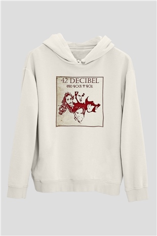 42 decibel Baskılı Unisex Beyaz Hoodie