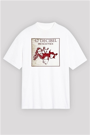 42 decibel Baskılı Unisex Beyaz Oversize Tişört