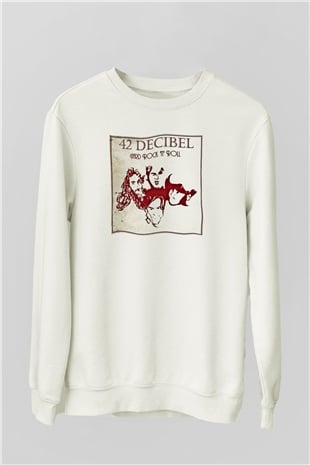 42 decibel Baskılı Unisex Beyaz Sweatshirt