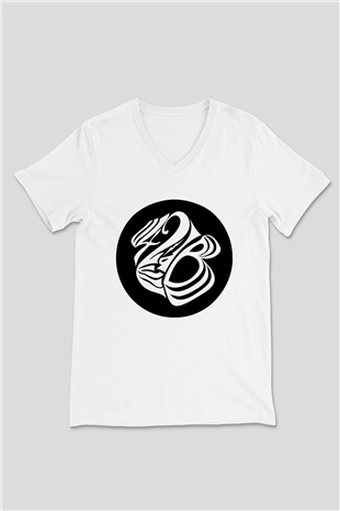 42 decibel Baskılı Unisex Beyaz V Yaka Tişört