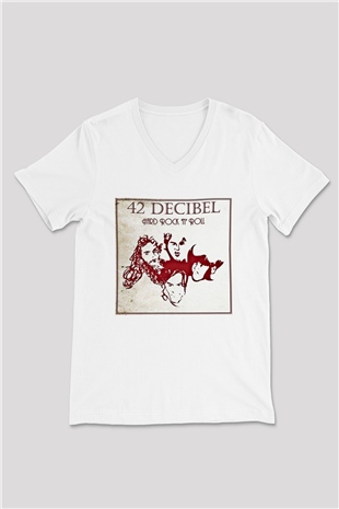 42 decibel Baskılı Unisex Beyaz V Yaka Tişört
