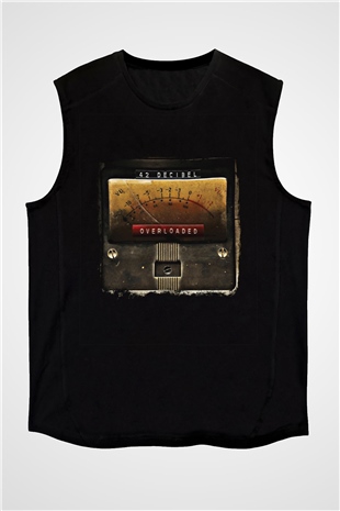 42 decibel Baskılı Unisex Siyah Kolsuz Tişört