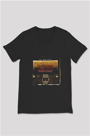 42 decibel Baskılı Unisex Siyah V Yaka Tişört