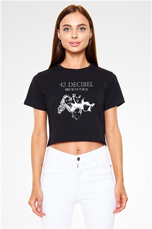 42 Decibel Siyah Crop Top Tişört