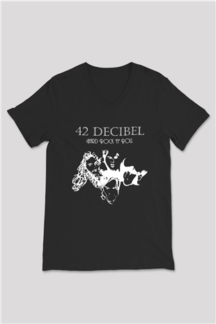 42 Decibel Siyah Unisex V Yaka Tişört T-Shirt