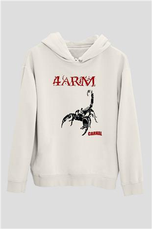 4arm Baskılı Beyaz Unisex Kapüşonlu Sweatshirt