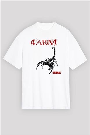 4arm Baskılı Beyaz Unisex Oversize Tişört - Tshirt