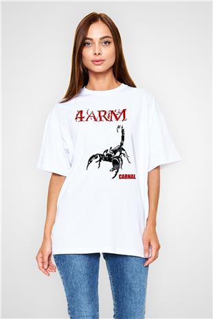 4arm Baskılı Beyaz Unisex Oversize Tişört - Tshirt