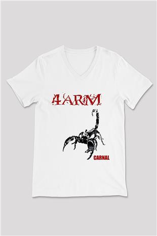 4arm Baskılı Beyaz Unisex V Yaka Tişört - Tshirt
