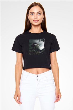 4arm Baskılı Siyah Crop Top Kadın Tişört - Tshirt