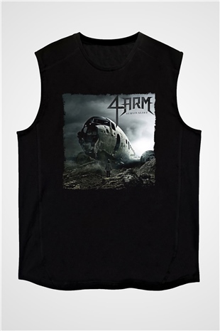 4arm Baskılı Unisex Siyah Kolsuz Tişört - Tshirt