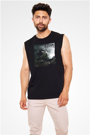 4arm Baskılı Unisex Siyah Kolsuz Tişört - Tshirt