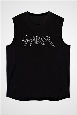 4arm Baskılı Unisex Siyah Kolsuz Tişört - Tshirt